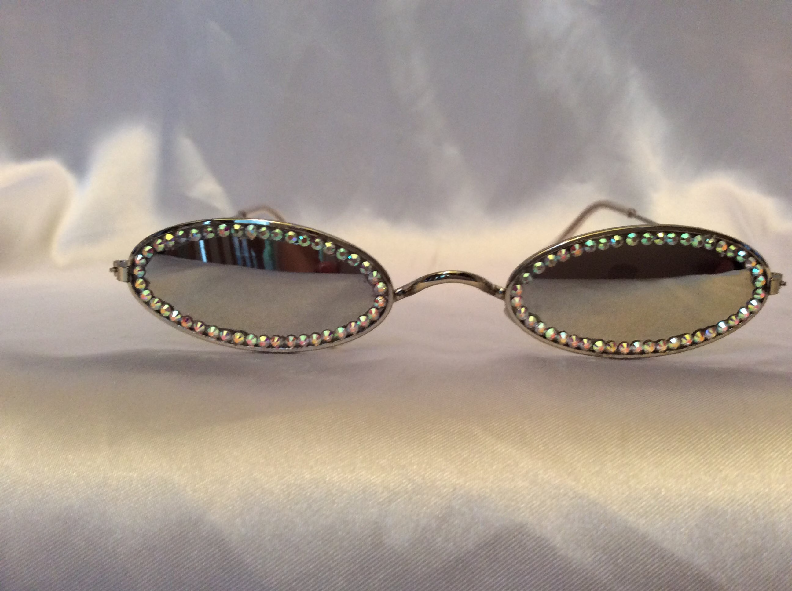 Mirror Lense, Vintage, Oval, Silver, Frame, Swarovski Crystal Embellished, Unique, Womens Sunglasses