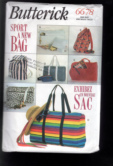 Butterick 6678 Sports Bag Set Backpack, Duffel Bags, Handbag, Pouches, Briefcase, Eyeglass Case, Tote Uncut