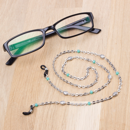 Silver Glasses Chain With Green Beads - Eyeglasses Holder | Eyewear Accessory Readers Gift Sunglasses Eye Neck Cord