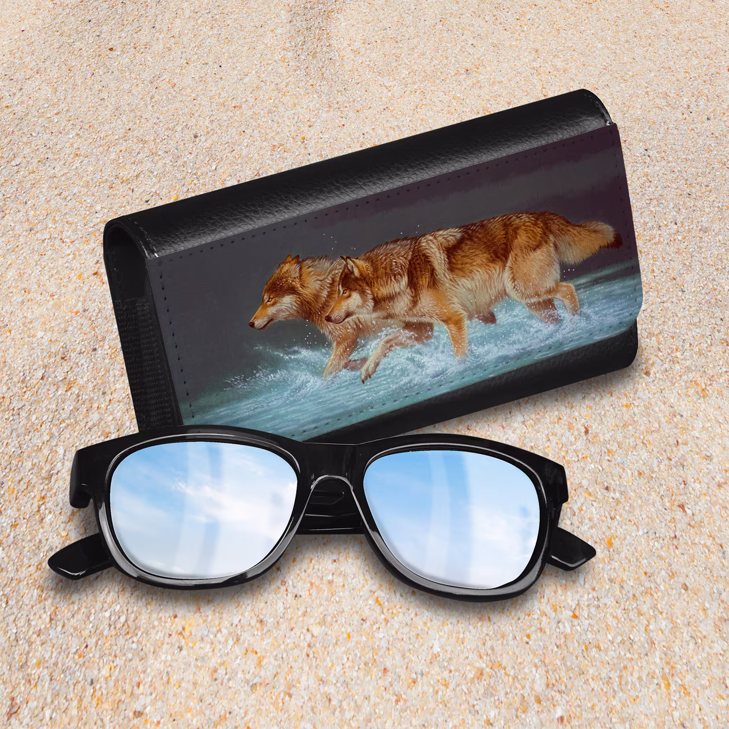 Glasses Case, Eyeglasses Vegan Leather, Sunglasses Spectacles Case For Men & Women, Wolf Lovers Gift Idea