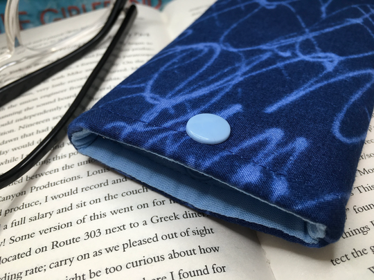 Handmade Blue Scribble Print Fabric Glasses/Sunglasses Spectacles Case Cover Pouch Snap Fastening Gift For Her Under 10