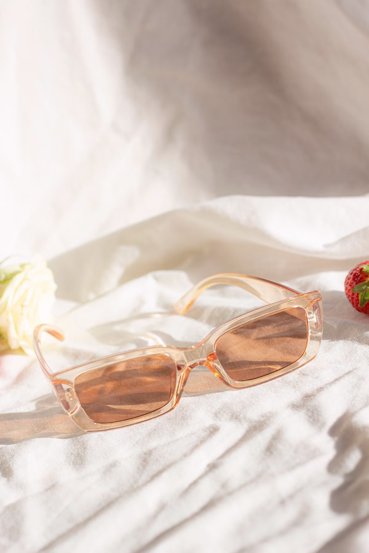 Transparent Beige Rectangle Chunky Edge Sunglasses
