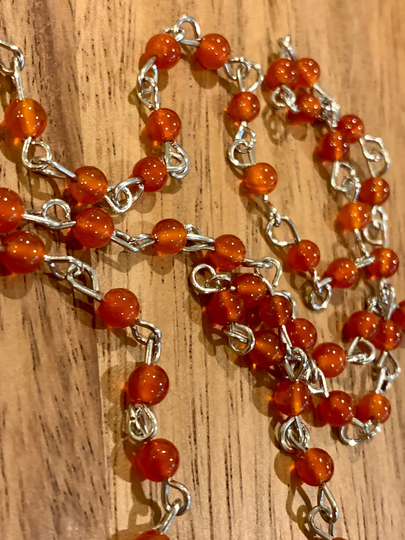 Customized Eyeglasses Glasses Small Orange Natural Carnelian Beads With Silver Tone Chain 31