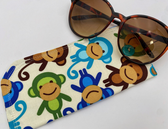 Fabric Eyeglass Case, Sunglasses Sleeve, Soft Pouch, Eye Glasses Reading Holder, Case - Monkeys Blue