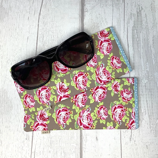 Sunglasses Case - Roses Pink, Beige & Blue