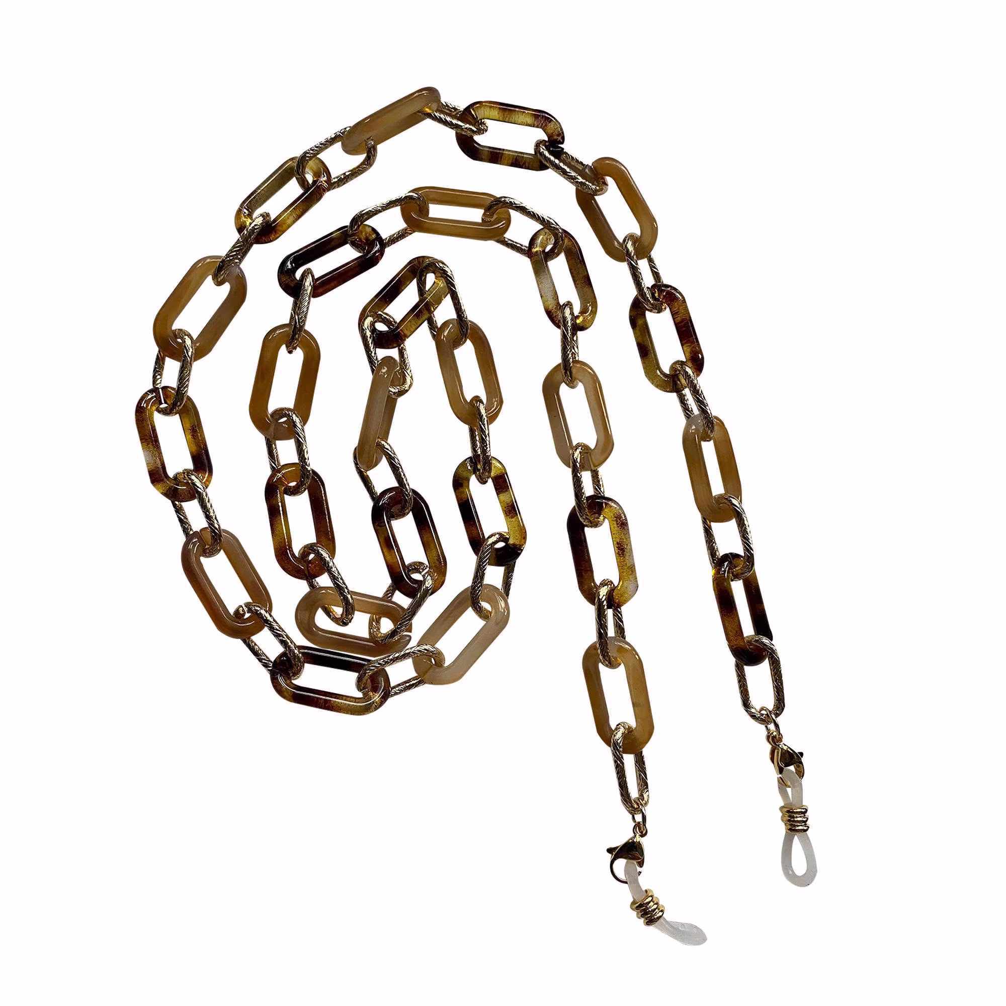 Caramel, Gold & Tortoiseshell Chunky Paperclip Oval Link Glasses/Sunglasses Chain Strap Cord Holder