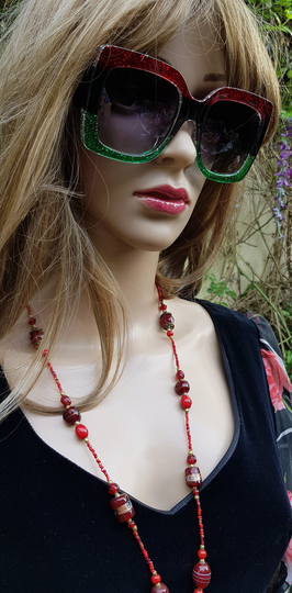 Fantastic Funky Vintage Style Green & Red Ombre Glitter Frame Oversize Sunglasses