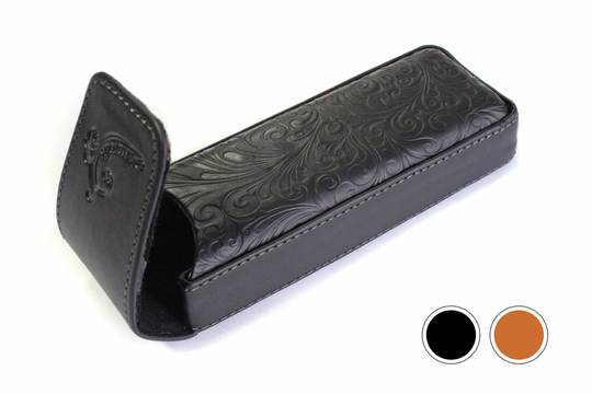 Pu Leather Eyeglass Case, Hard Glasses Shell Reading Spectacles Holder For Women, Embossed Flowers Brown Black Classy Style