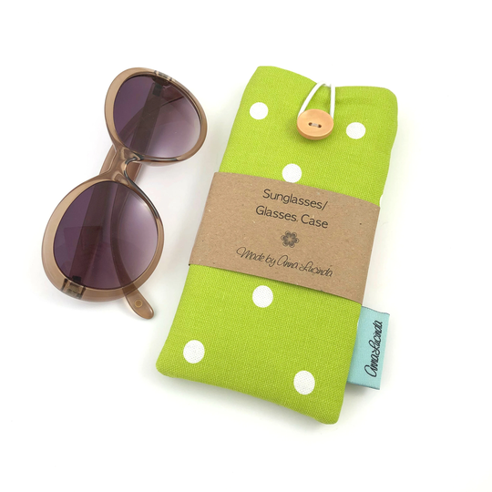 Soft Glasses Case, Padded Sunglasses Pouch, Eyeglasses Holder, Lime Green Polka Dot Design