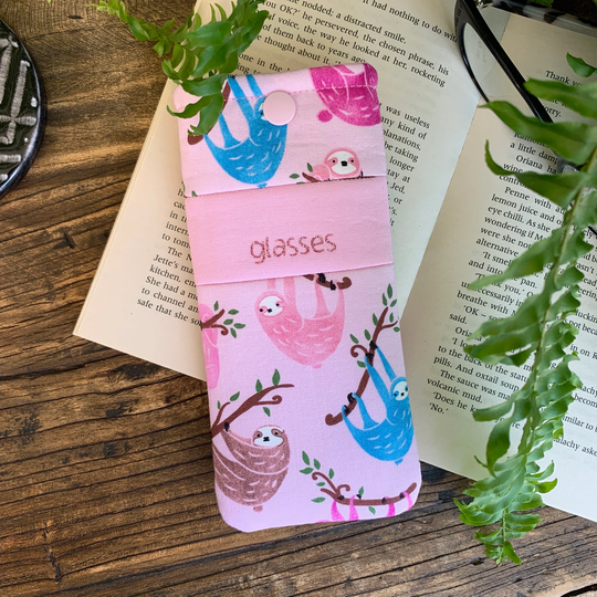 Personalised Sloth Glasses Case Handmade Animal Print Fabric Snap Pouch With Free Delivery