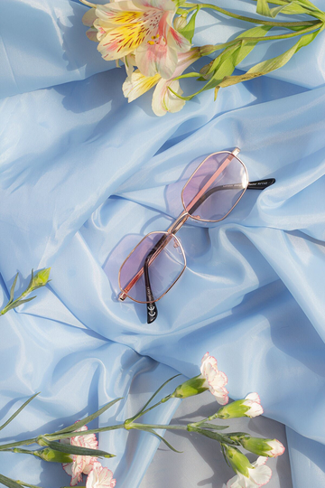 Baby Pink Wide Hexagonal Square Metal Frame Sunglasses