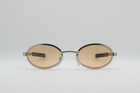 90's Vintage Oval Sunglasses. Matt Satin Silver Metal Frame With Amber Lenses & Paddle Arms. Bnwt. Y2K, 2000's, Nos
