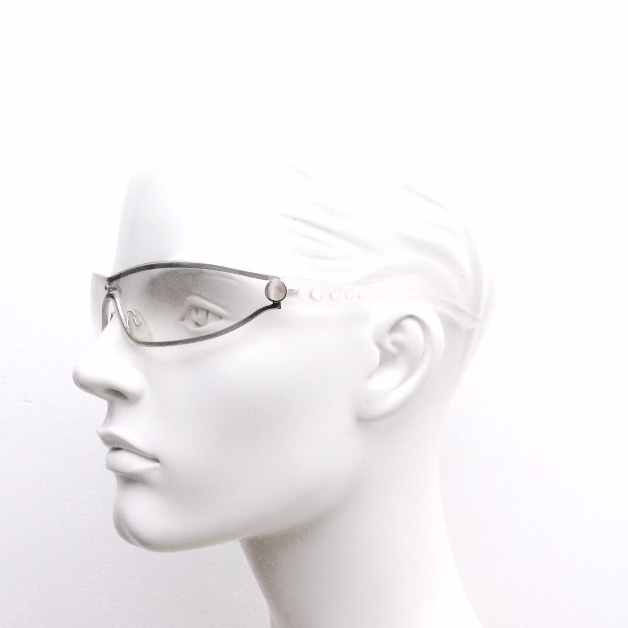 Y2K Futuristic Vintage Visor Sunglasses. 2000's Wrap Around Shield Design With Light Tone Mono Lens & Cut Out Arm Circles. Nos 00's. 90S