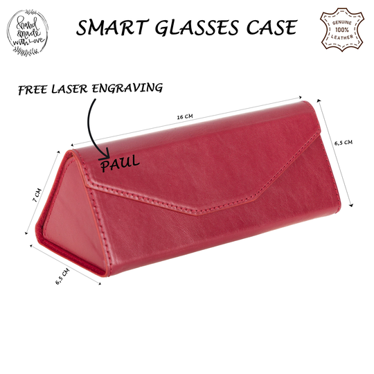 Handmade Genuine Leather Custom Smart Glasses Case Cover Protective Slim Eye Wear Sunglasses Sleeve Holder Personalized Foldable