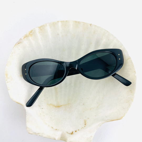 Authentic Vintage 90S Slim Black Oval Cat Eye Sunglasses