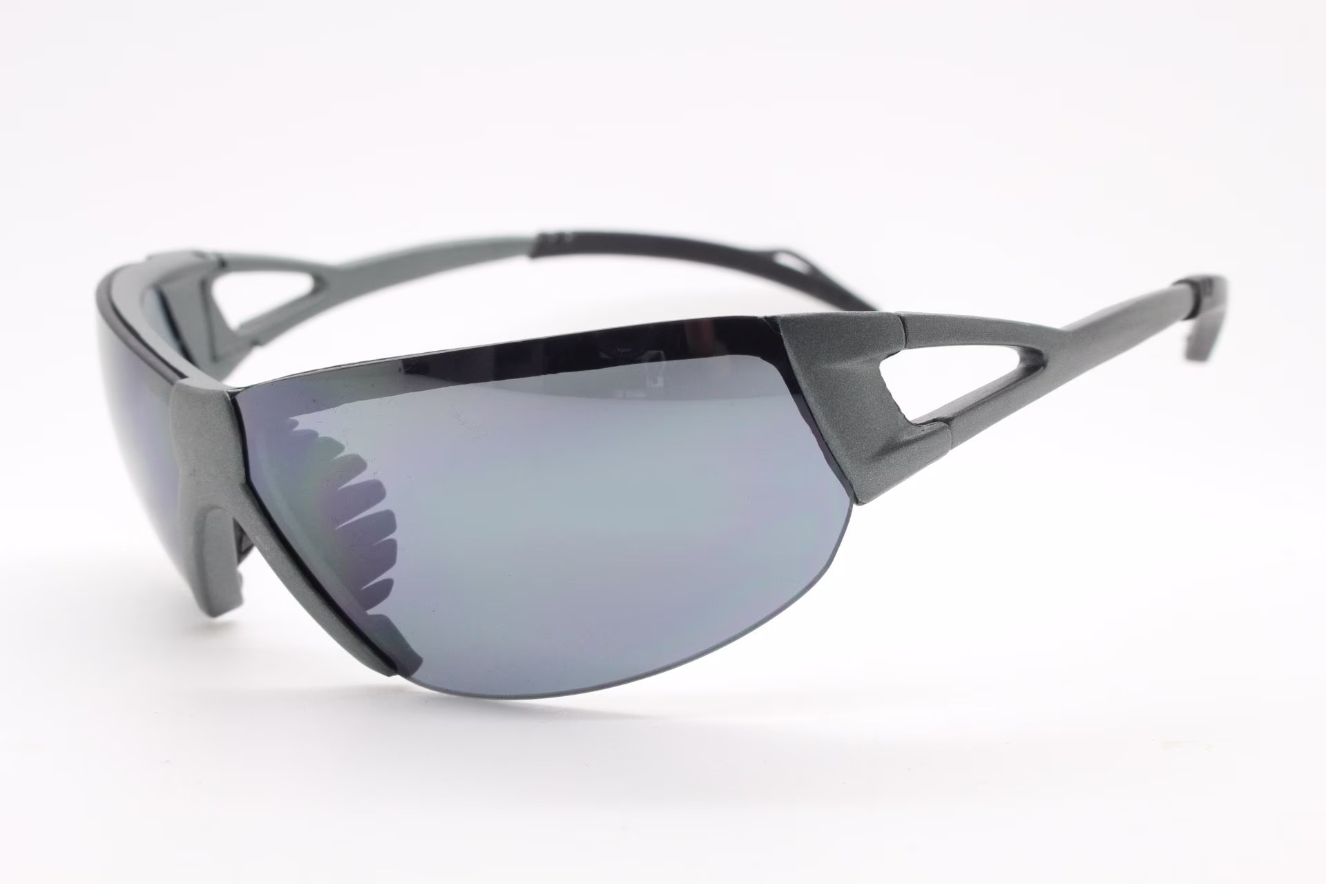 90S Vintage Wraparound Sunglasses. Aerodynamic Metallic Gunmetal Bug Eye Sporty Goggle Style With Mirrored Lenses. Bnwt. Visor. Unused Nos