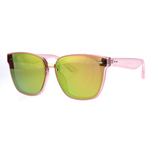 Trendy Hipster Panel Lens Horned Rim Color Mirror Sunglasses - Pink Peach