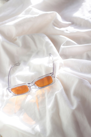 Transparent & Brown Rectangle Chunky Edge Sunglasses