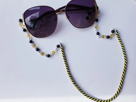 Black Onyx Citrine Eyeglass Chain, Crystals Sunglasses Holder, Yellow Spectacle Cord, Laces For