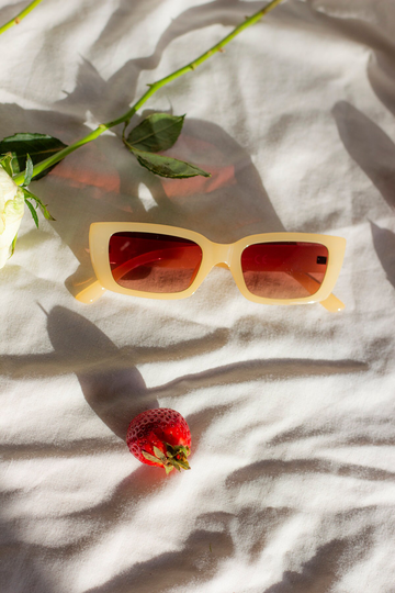 Cream Rectangle Chunky Edge Sunglasses