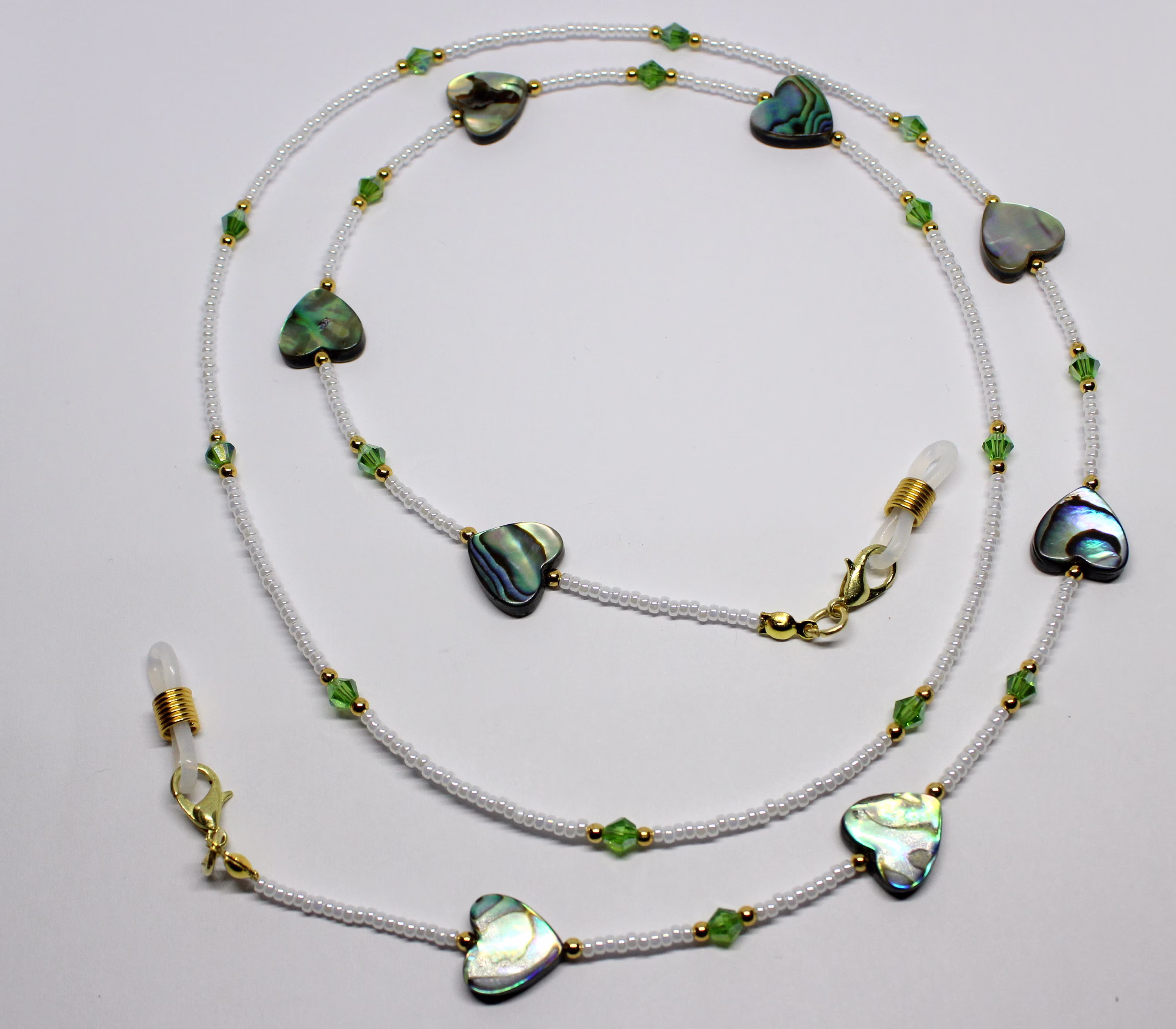 Beautiful Paua Shell Abalone Heart Beads Glasses Chain, Hearts Sunglasses Holder, Gift For Her