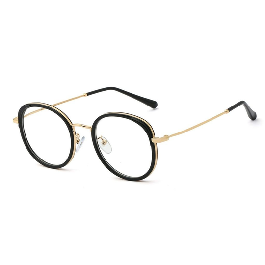 Retro Black & Gold Round Computer Glasses | Oversized Blue Light Blocking Women Anti Vintage Fashion Eyewear