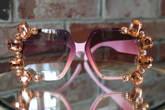 stylish Fancy Rhinestone Bedazzled Adult Square Shape Sunglasses - Blue Or Pink Glasses Extra Bougie With Rhinestones