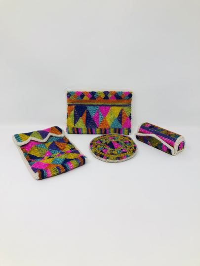 Neon Beaded Designer Vintage Cosmetic Makeup Bag Eyeglasses Pouch Lipstick Holder & Coin Purse By Neiman Marcus