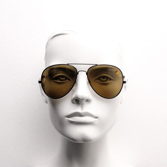 Vintage 70S Aviator Sunglasses. Black Metal Frame With Contrasting Khaki Real Glass Lenses. Men's Teardrop Aviators. 80S