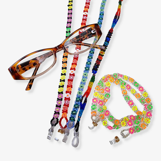 Beaded Daisy Eyeglass Lanyard Or Holder - Leash- Rainbow Neon Chain- Ethnic Sunglasses String- Woven Eyewear Holder-Boho
