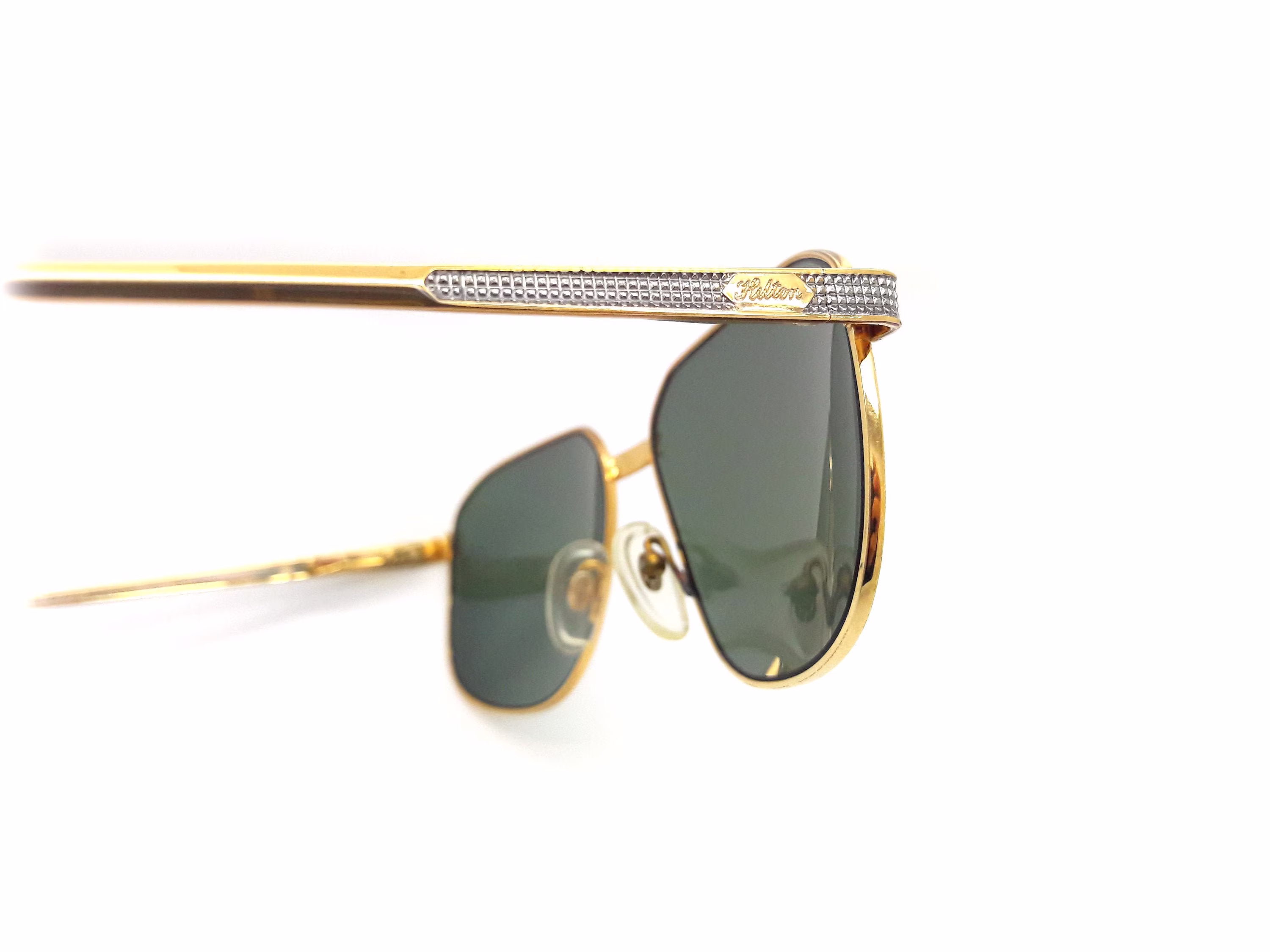 Rare Vintage Aviator Sunglasses Hilton Monsieur 019 00/06 // Made in Italy New Old Stock Gold Plated