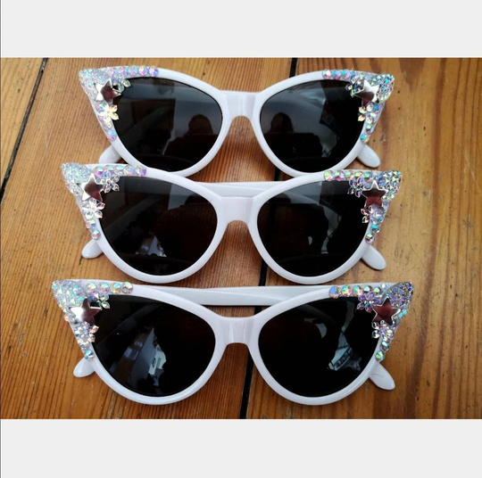 White Cat Eye Embellished Bride Statement Sunglasses