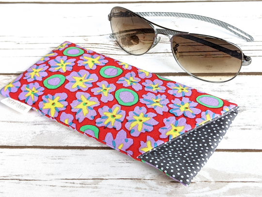 Eyeglass Sunglass Soft Padded Case in Cotton Fabric, Kaffe Fassett Brandon Mably, Primulas