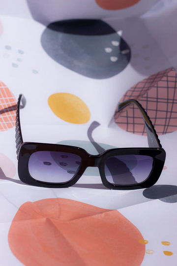 Black Rectangle Bevelled Side Sunglasses