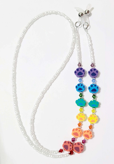 Rainbow Polymer Clay & Crystals Paws Eyeglass Chain Holder