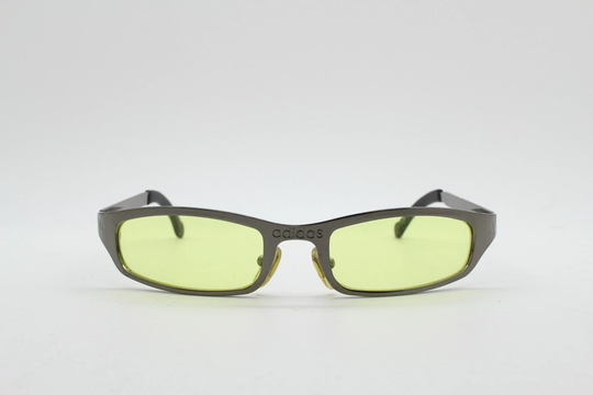 Adidas 90S Vintage Wrap Around Sunglasses Made in The Usa. Gunmetal Grey Sports Shield With Yellow Lenses. Y2K. 2000S Super Hero Cosplay