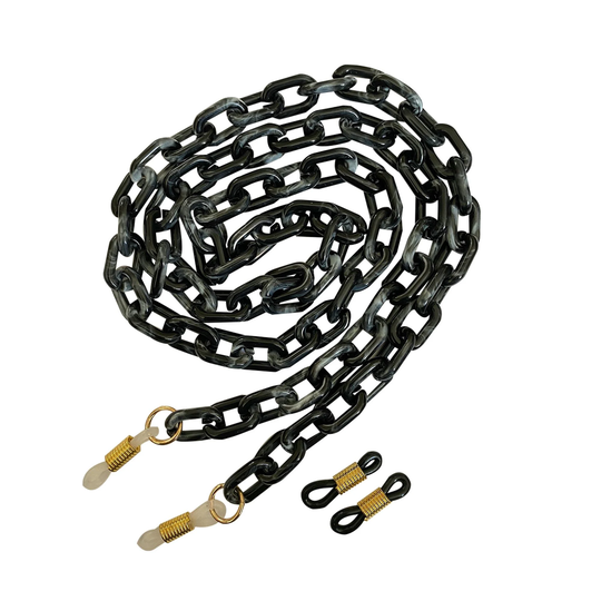 Black & Grey Acrylic Lightweight Cable Link Glasses/Sunglasses Spectacle Chain Strap Holder Chunky Look