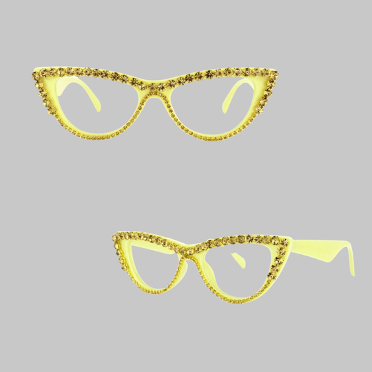Kkunda Women's New Age Cat's Eye Retro Classic Eyeglasses Frames Yellow Non Prescription