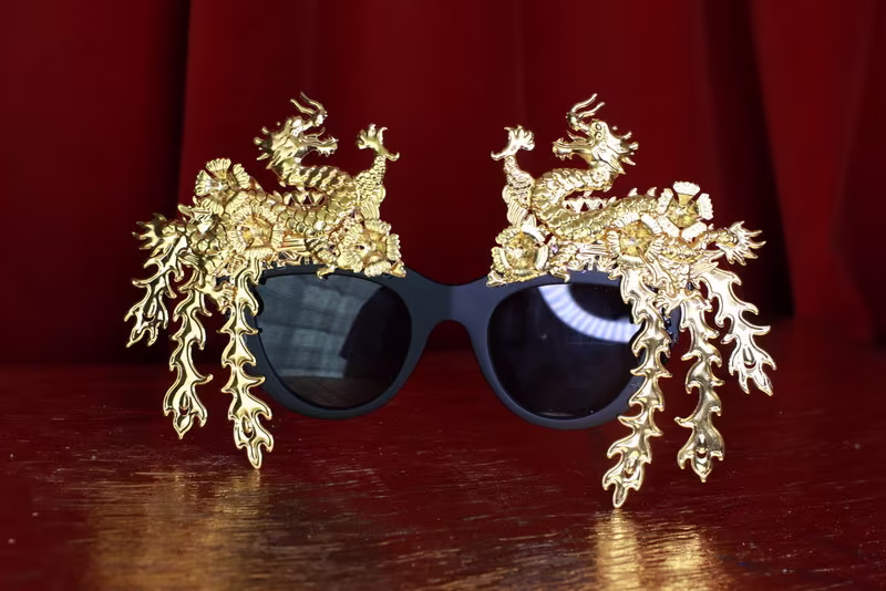 Unisex Baroque Fancy Gold Asian Dragons Embellished Rococo Shades Sunglasses