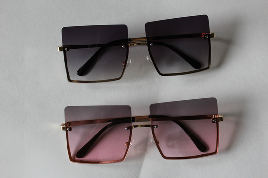 Oversized Rectangular Sunglasses - Rimless Sunglasses, Women Pink Brown Tinted Gradient Lens