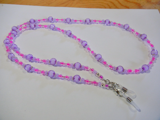 Pink & Purple Beaded Eyeglass Holder, Necklace, And/Or Name Tag Holder Even A Wrap Bracelet