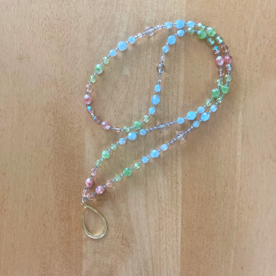 Glasses Holder, Pastel Rainbow Multicolor, Black & Red, Czech Glass, Slip On Necklace, ID Keeper