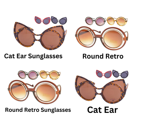 Women Cat Ear Sunglasses, Large Round Retro Sunglasses Uv 400 Protection, Eye Daily Wear Sunglass, Colours
