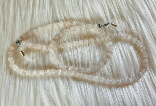 Eyeglass Neck Strap in Rose Quartz & Crystal