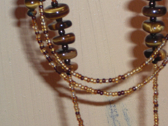 Eyeglass Chain Tiger's Eye Handmade Amber Mix 28 Inches Fancy Ends