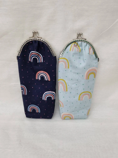Blue Rainbow Glasses Case/Kiss Clasp Reading Case/Eyewear Case/Sunglasses Case/Glasses Pouch/Pencil Case/Blue Kiss Lock Eyewear Case