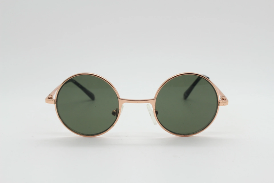 90S Round Kids Sunglasses. John Lennon Style Gold Metal Frame With Green Lenses. Childrens Unused Nos. Full Uv Protection