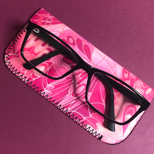 Butterfly Slip On Glasses Case - Pink & Peach Soft Washable Fabric Pouch Padded Protective Reading Cover Gift For Grandma Auntie