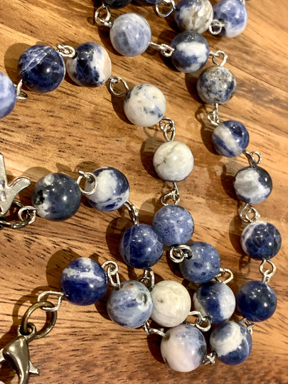 Blue Sodalite Stone Eyes Customized Eyeglasses Glasses Natural Beads With Silver Tone Chain 32