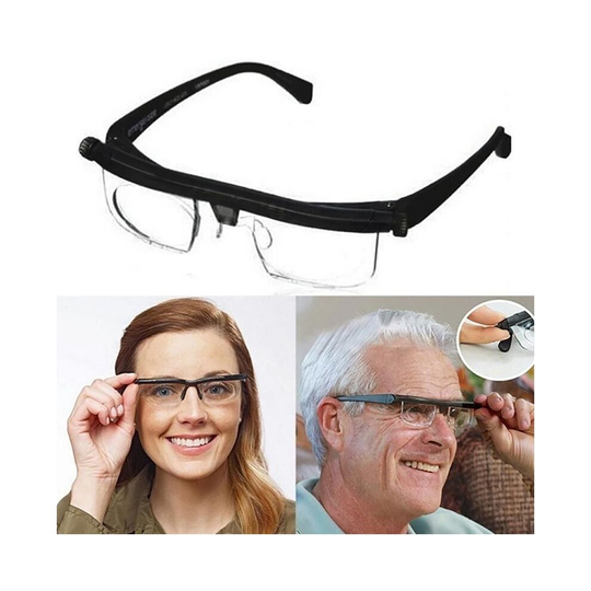 Dial Adjustable Glasses Variable Focus for Reading Distance Vision Eyeglasses